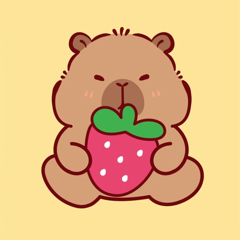 capybara chibi anime ăn dâu