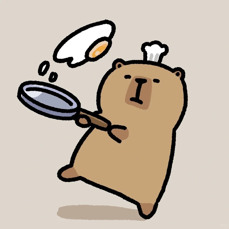capybara chibi cầm chảo