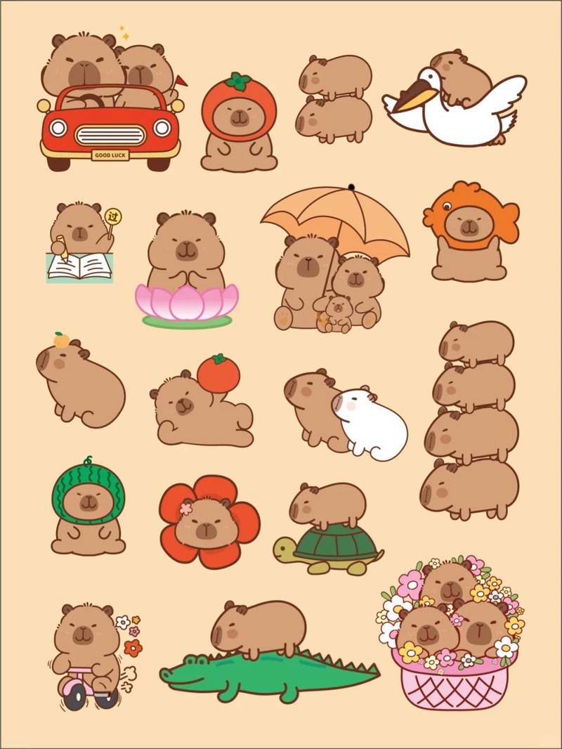 capybara chibi sticker đa dạng