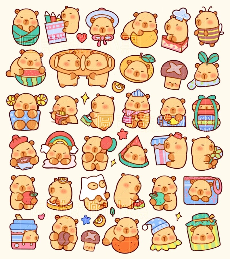 stiker chibi capybara đa dạng