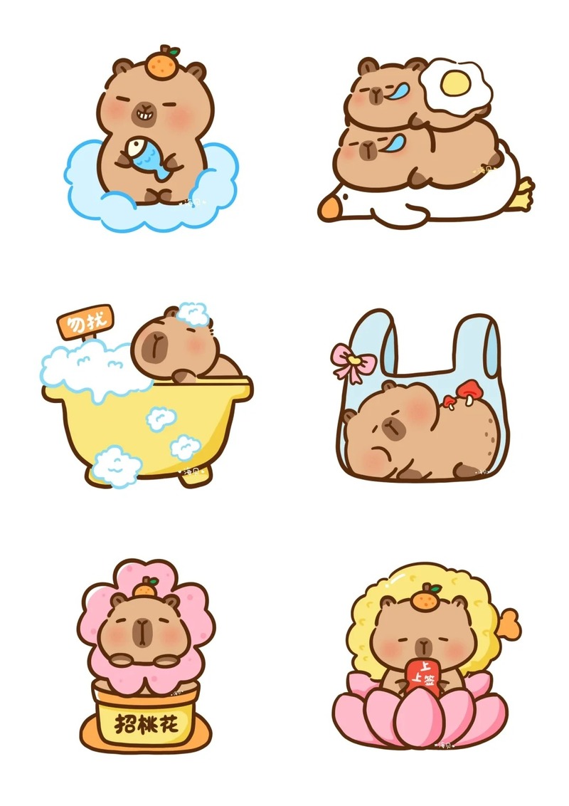 stiker chibi capybara dễ thương