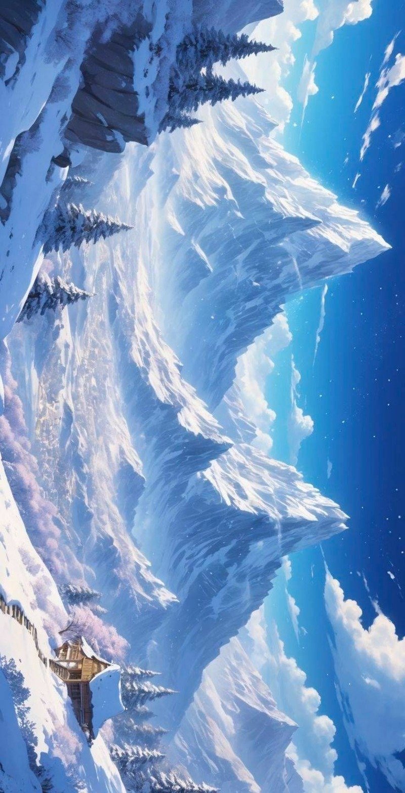 hình nền anime điện thoại núi băng