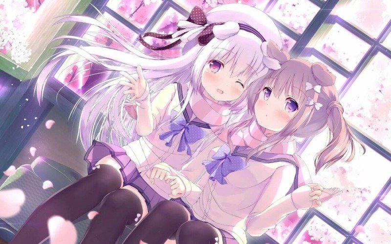 Hình nền anime 2 nhân vật nữ dễ thương xinh xắn