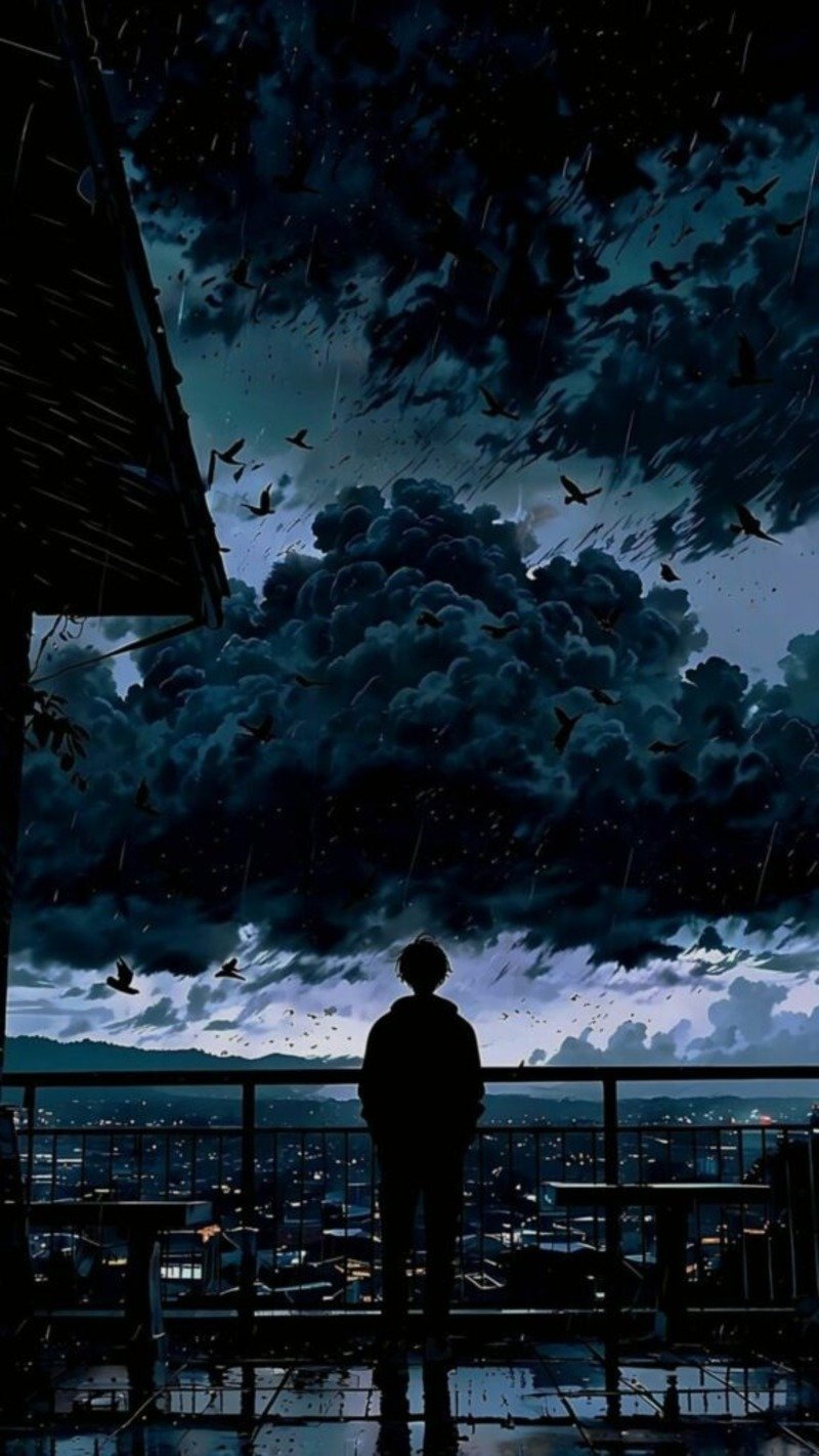 Hình nền anime buồn trắng đen