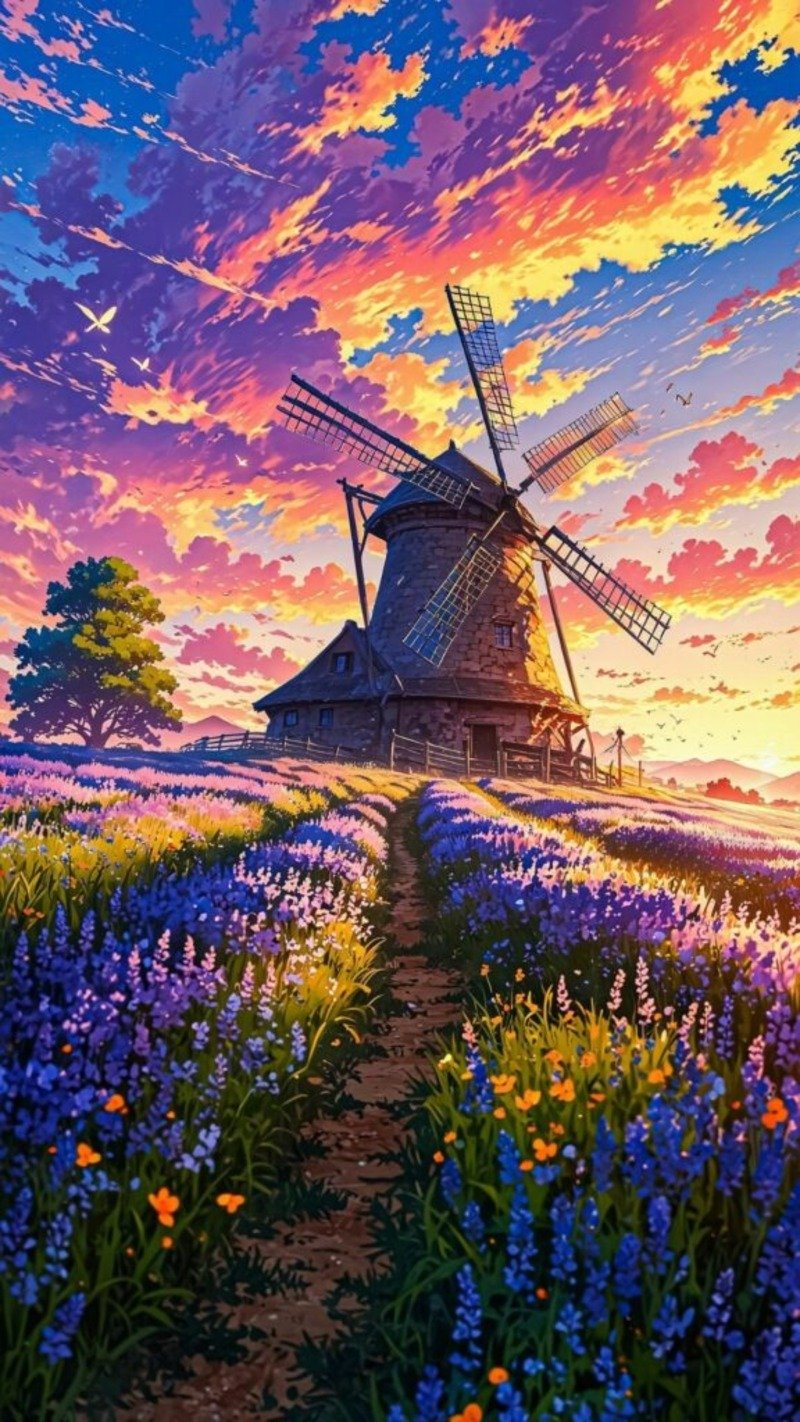 Hình nền anime phong cảnh cánh đồng hoa