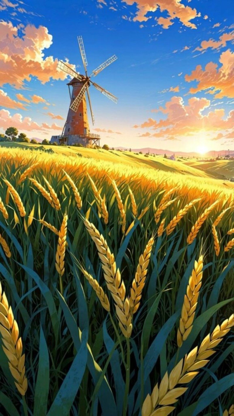 Hình nền anime phong cảnh đồng lúa