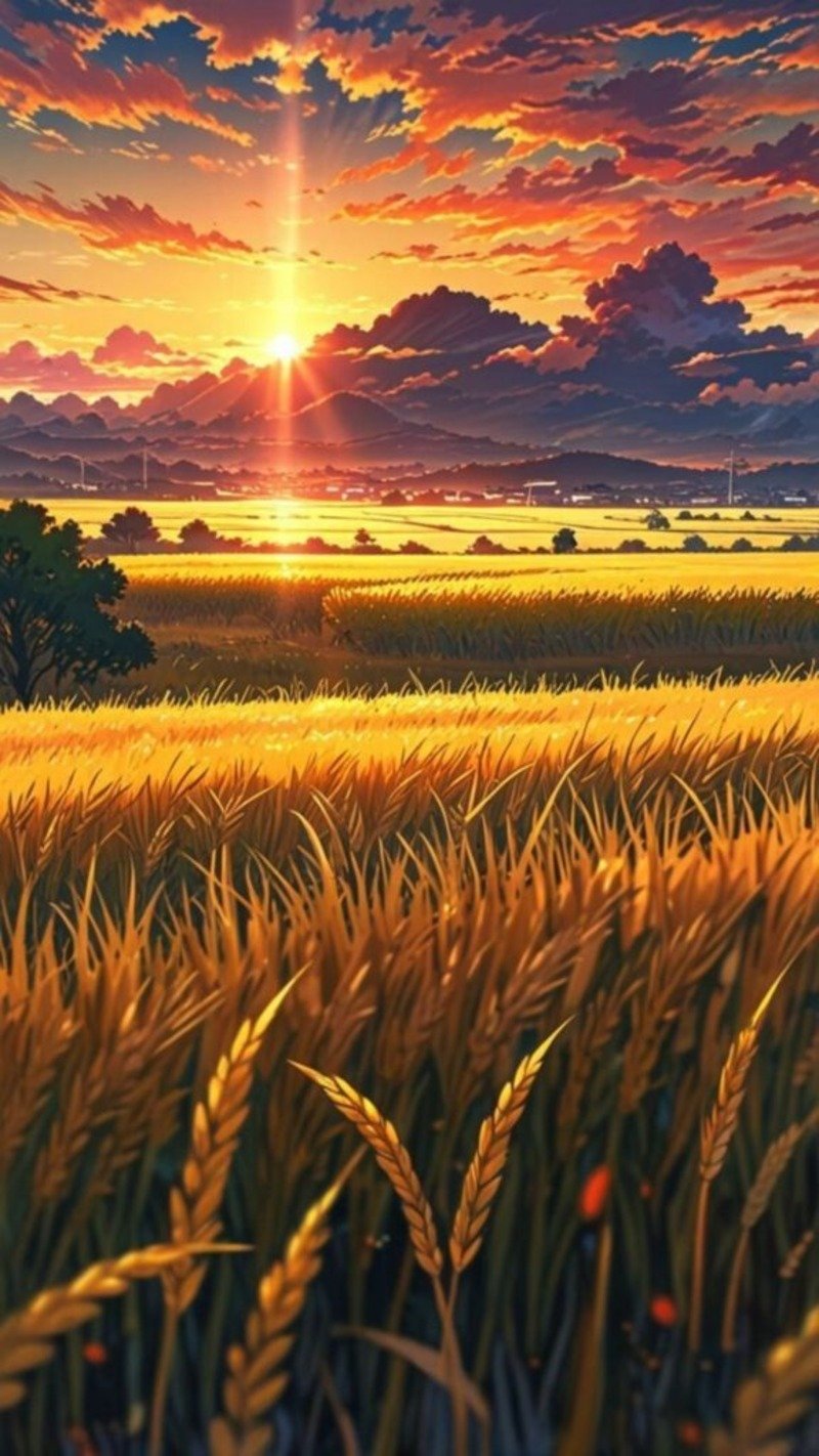 Hình nền anime phong cảnh lúa chín