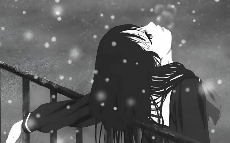 Hình nền nhân vật nữ ngước mặt lên trời đầy tâm trạng