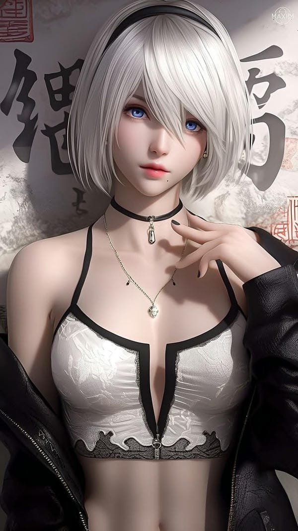ảnh anime nữ 2B mặc đồ hiện đại sexy