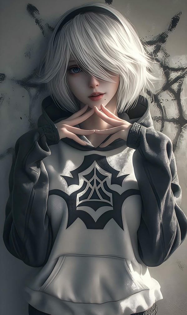 ảnh anime nữ 2B tạo hình chiến binh quyến rũ