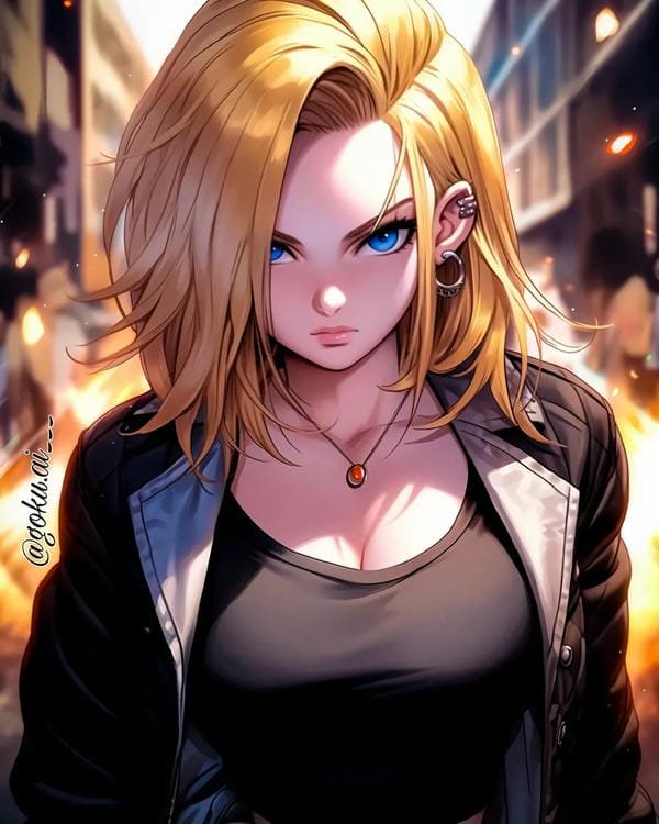 ảnh anime nữ Android 18 nổi bật với vẻ đẹp lạnh lùng và cá tính