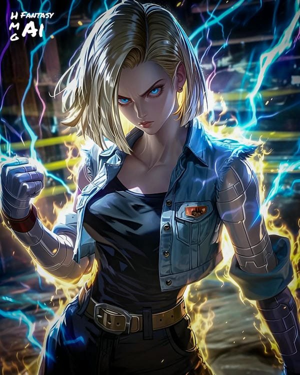 ảnh anime nữ Android 18 tạo dáng cool ngầu chuẩn chiến binh
