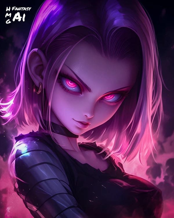ảnh anime nữ Android 18 với biểu cảm tự tin và quyến rũ
