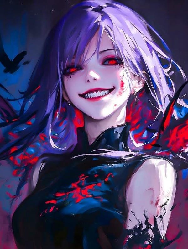 ảnh anime nữ Kamishiro tóc dài nổi bật trong khung cảnh đêm