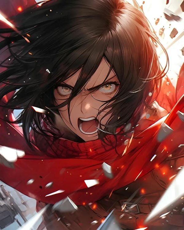 ảnh anime nữ Mikasa chiến binh mạnh mẽ trong Attack on Titan