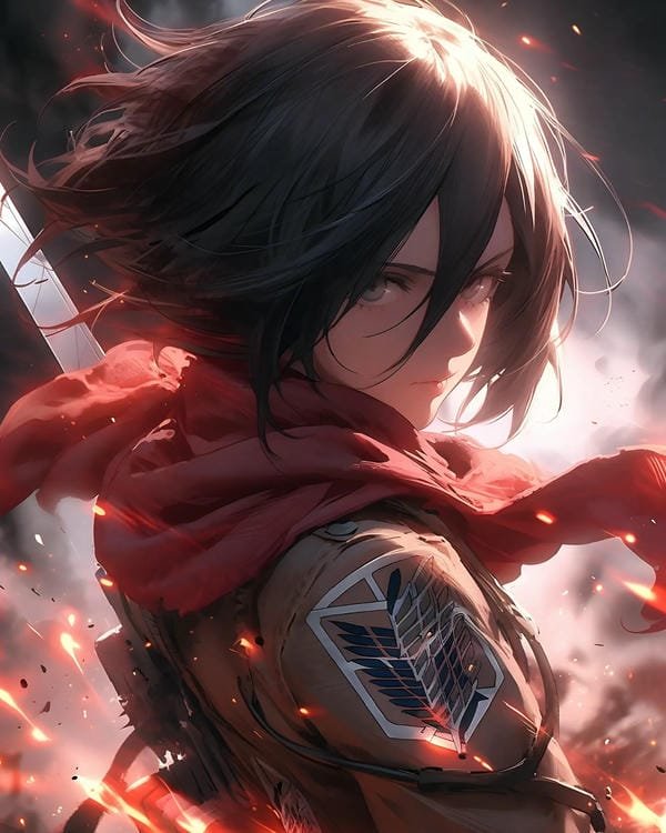 ảnh anime nữ Mikasa đẹp lạnh lùng với ánh mắt sắc bén