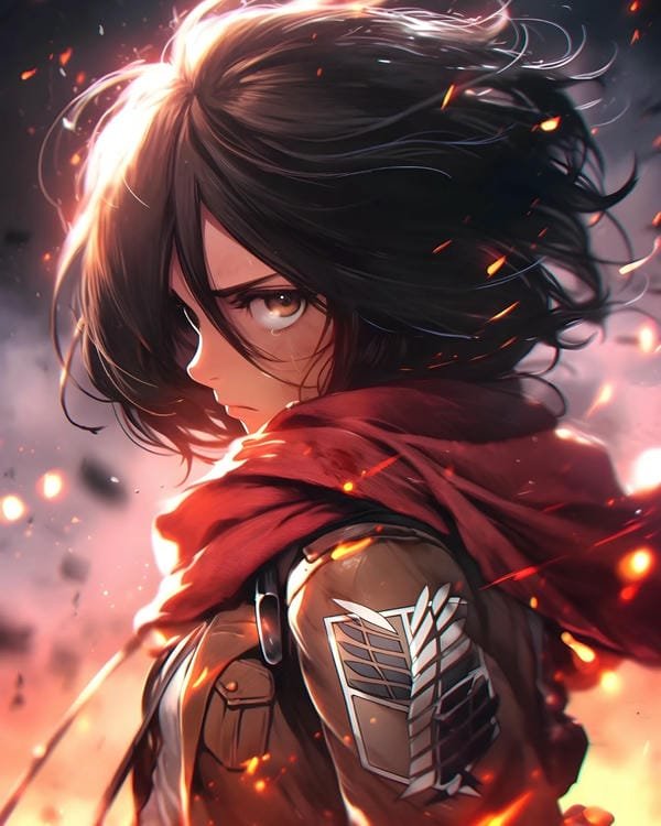 ảnh anime nữ Mikasa khoảnh khắc chiến đấu đầy ấn tượng