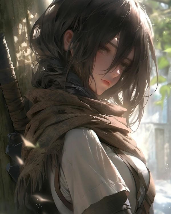 ảnh anime nữ Mikasa trong cảnh hành động kịch tính cực chất