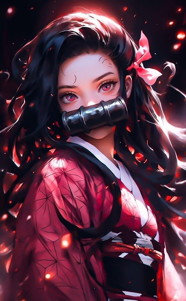 ảnh anime nữ Nezuko hóa quỷ với vẻ đẹp bí ẩn cuốn hút